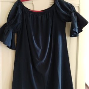 Mini Navy Off Shoulder Flounce Sleeves